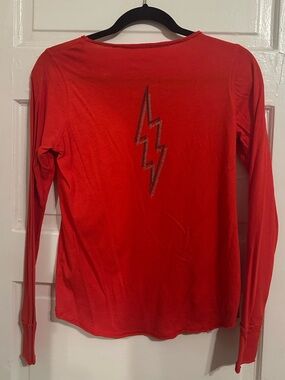 Zadig & Voltaire Red Long-Sleeve V-Neck Tee with Button Detail